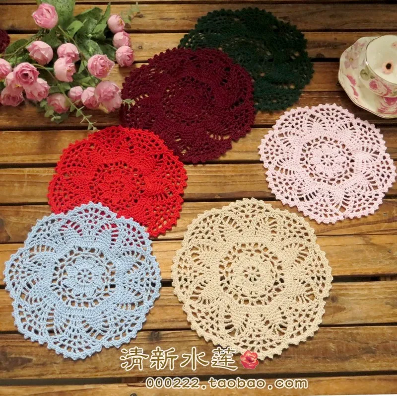 Fresh water lotus pure hand crochet hook flower bud silk weaving cotton shoot decorations 20 cm round table mat | Дом и сад