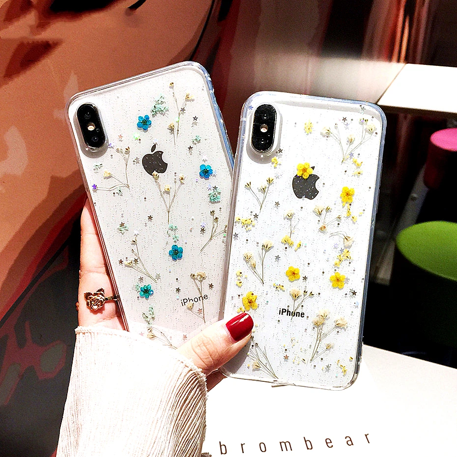 Dried Real Flower Handmade Clear Pressed Phone Case For iphone case 6 7