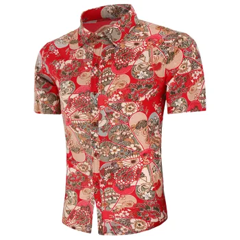 

2020 summer new men's short sleeve shirts Comfortable like Hawaii printing linen shirt