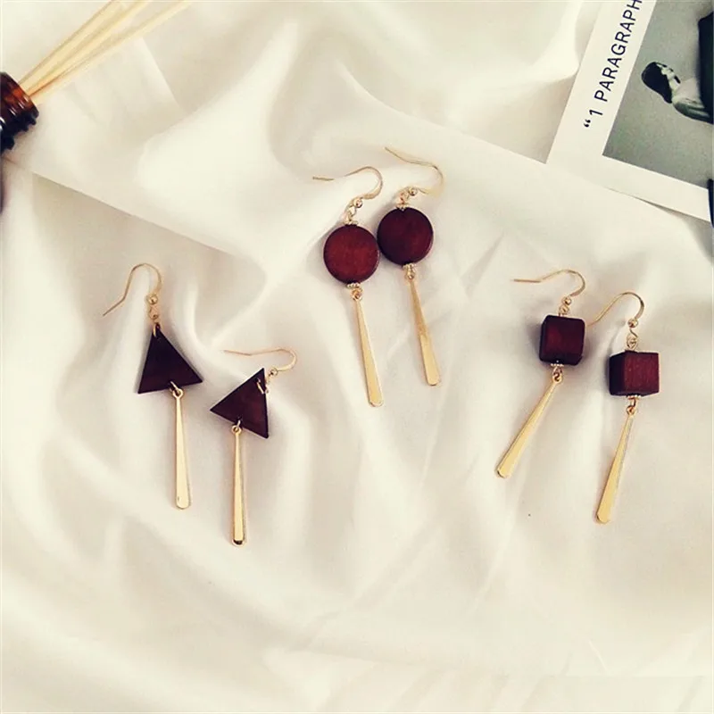 

kshmir Temperament is hand made earrings Retro fashion earrings earrings eardrop female accessories A word wood earrings