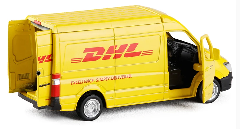 Высокая симуляция 1:36 грузовик DHL игрушечных транспортных средств сплав оттягивать назад автомобиль Реплика Авторизованная оригинальной фабрикой Модель Коллекция игрушек