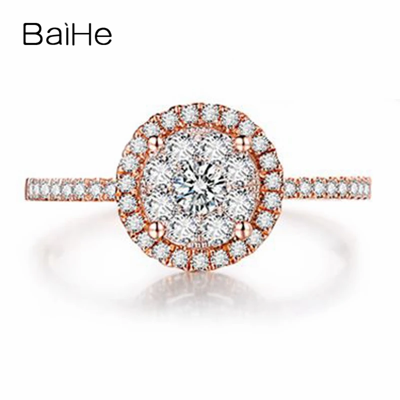 BAIHE Solid 18K White Gold(AU750) 0.45ct H/SI Round Cut 100% Genuine Natural Diamond Engagement Trendy Fine Jewelry Gift Ring Fine Jewelry