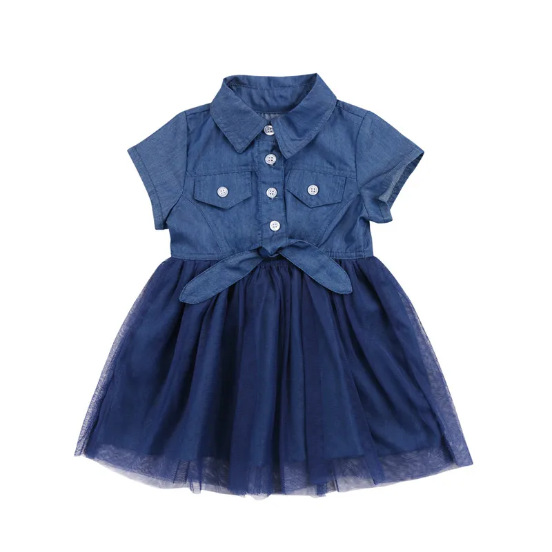 

New Year's Costumes For Girls Summer Fashion Kids Patchwork Lace Denim Dress For Girls Baby Girl Lace Jeans Princess Dress 2-7Y