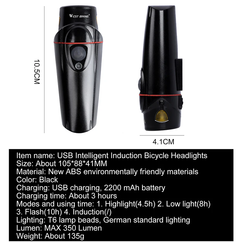 Excellent WEST BIKING Bicycle Light Set 350lm Induction Bike Headlight IPX5 Waterproof Torch For Cycling With Rear Back Warning Lamp 1 Excellent WEST BIKING Bicycle Light Set 350lm Induction Bike Headlight IPX5 Waterproof Torch For Cycling With Rear Back Warning Lamp 1