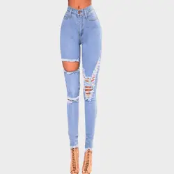 2018 выгодное предложение Женская мода Джинсы для женщин Для женщин середине талии тощий карандаш синие джинсы Брюки для девочек Для женщин