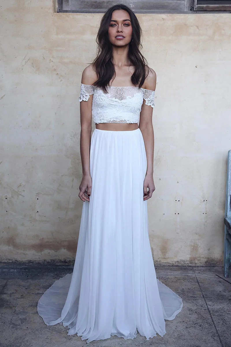 

Lorie Beach Wedding Dress 2019 2 Pieces Long Sleeves Appliques Sexy Bride Dress A Line Vestido De Novia Wedding Gowns