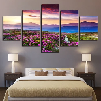 

Print Wall Art Canvas Picture Living Room Home Decor Frame 5 Pieces Mountains And Hills Painting Sunset Flower Landscape Poster