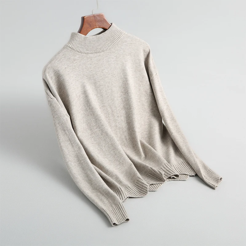

Women solid color round neck sweater casual loose long-sleeved sweater