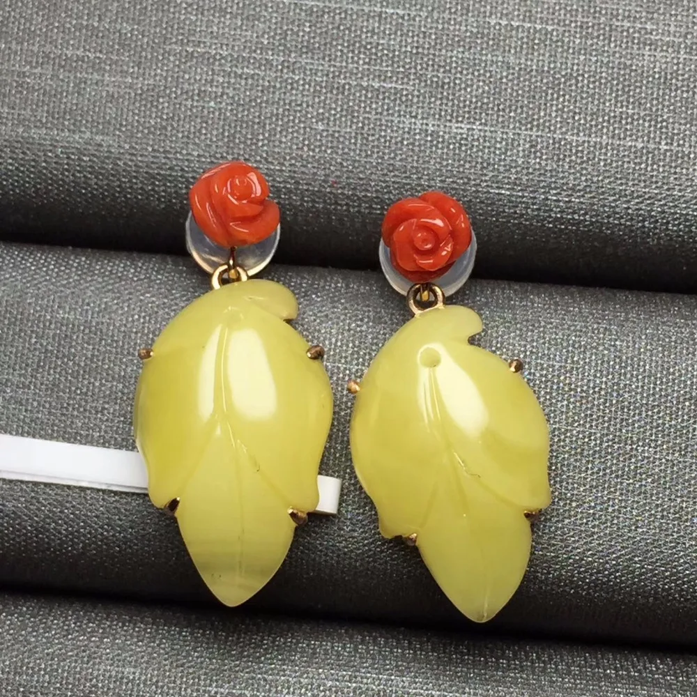 

Fine Jewelry Real 18k Rose Gold AU750 100% Nature Yellow Amber Gemstone Aretes de Mujer Female Earrings Fine Gift women earring