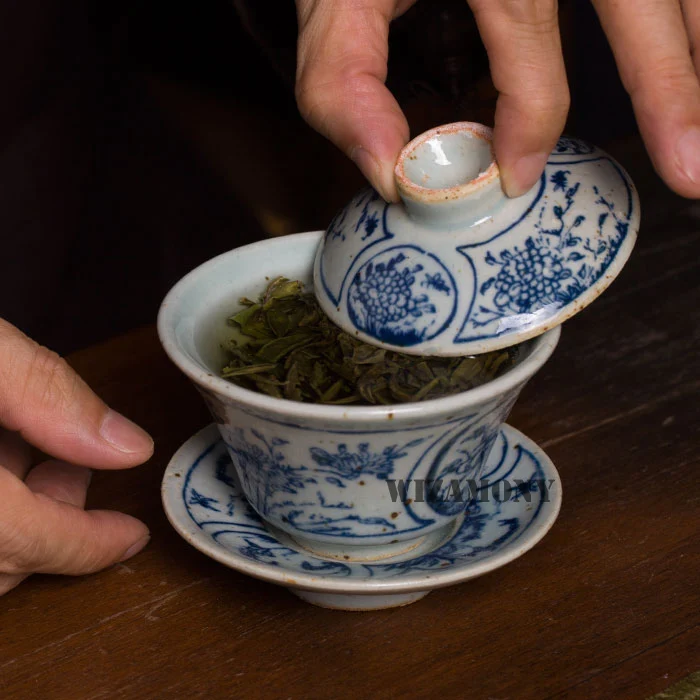 1 шт. WIZAMONY маленький голубой и белый Gaiwan китайский старинный глазурь Цзиндэчжэнь