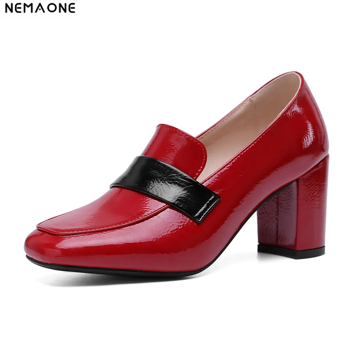 

NEMAONE spring autumn shoes slip on high heels square toe square heels simple casual dress elegant women pumps