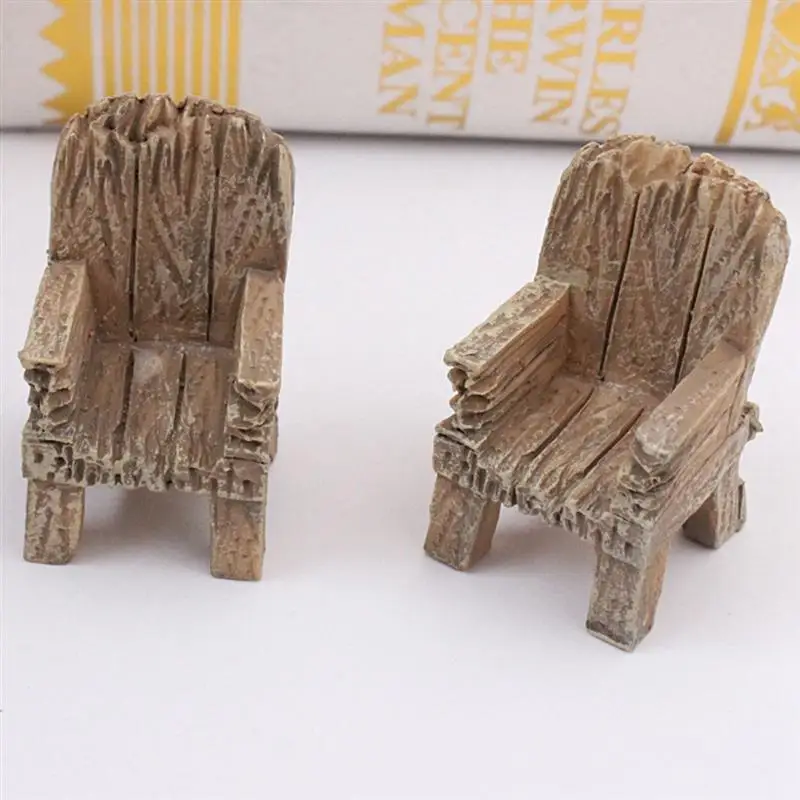 

2pcs/Pair Cute Mini Simulated Wooden Chair Ornament Resin Craft Micro Landscape Fairy Garden Miniature Home Garden Decoration