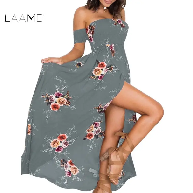 

Laamei 2019 Boho Style Long Dress Women Off Shoulder Beach Summer Dresses Floral Print Vintage Chiffon Maxi Vestidos Plus Size