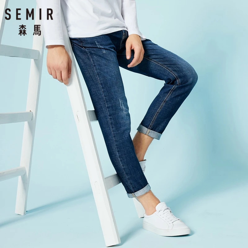 Koop SEMIR Mannen Slim Fit Katoenen Jeans met Vernietiging mannen Katoen Jeans Gewassen Denim met Ritssluiting met Knop voor lente Herfst