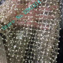 5 ярдов материал сетка тюль ручная вышивка с блестками BZL-120905 кружевная ткань с бусинами для свадебного платья