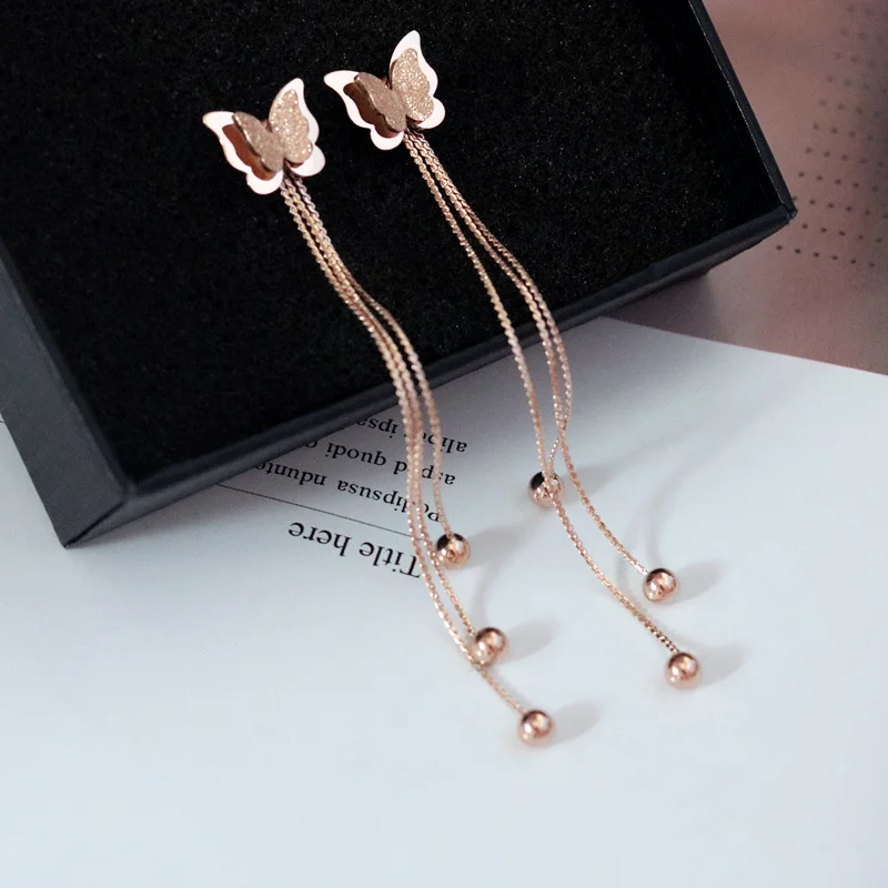 YUN RUO Новое поступление модные серьги-гвоздики с кисточкой розового золотистого цвета женский подарок на день рождения титановая сталь ювелирные изделия не выцветают