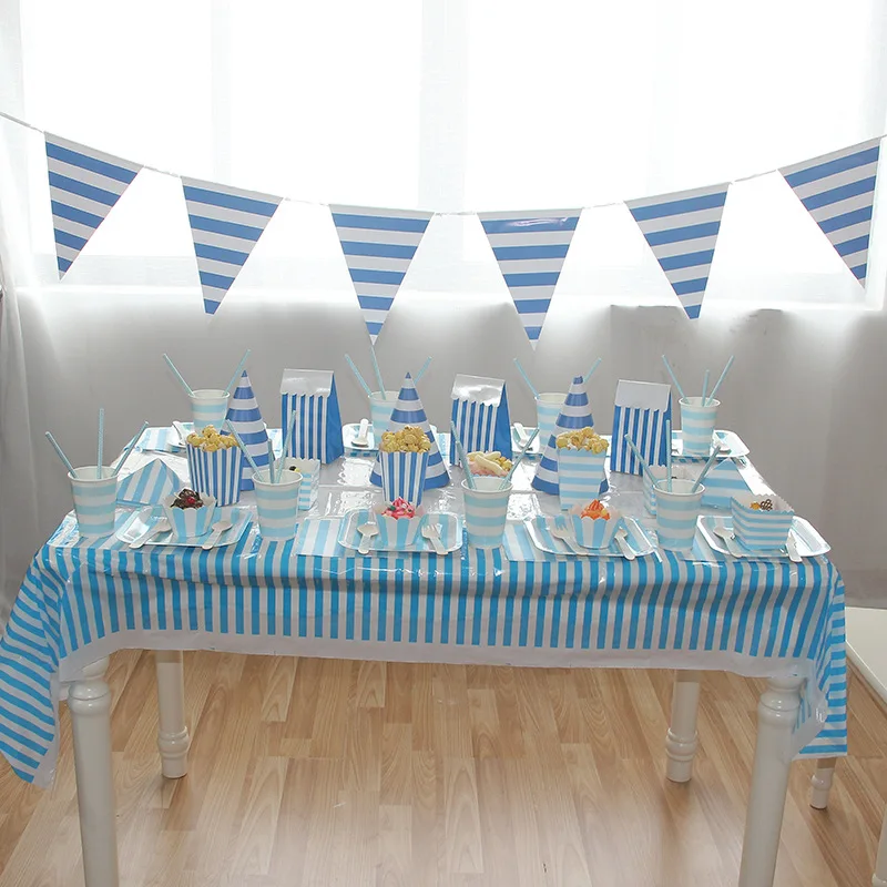 

blue vertical luxurious Disposable Tableware Sets Party Cup Plate Nakpins Straw Party Tableware for Birthday Party Supplies