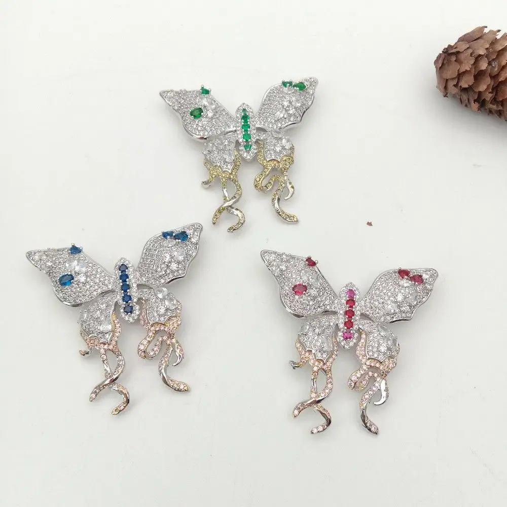 

Y252 Butterfly High Quality Golden plated Paved CZ Necklace Pendant Brooch Cubic Zirconia Jewelry Connector DIY Jewellery Making