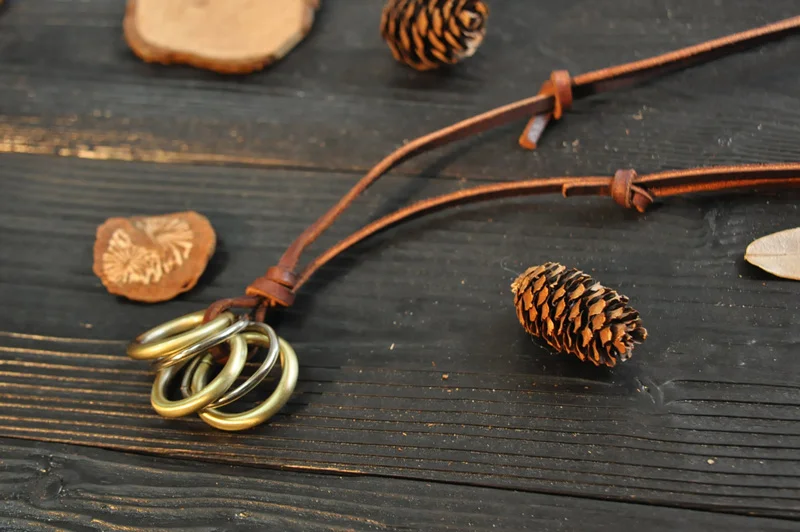 NIUYITID England Style Many Circle Pendant Men Fashion Vintage 100% Genuine Leather Necklace Adjustable Long Rope Chain Jewelry  (2)