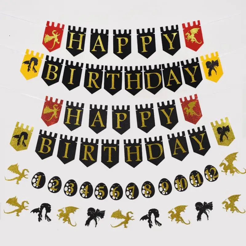 Dragon Joyeux Anniversaire Banniere Fer Trone Dragon Banderoles Guirlande Pour Garcon Fille Fete D Anniversaire Decoration Fournitures Aliexpress