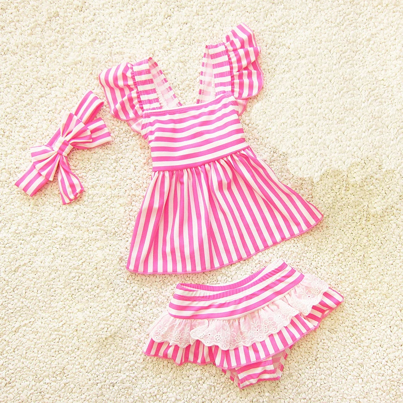 

Dollplus Girls Bikini Swimwear 3pcs Beach Swim Kids Baby Striped Triangle Bow Swimming Bathing Suit Swimwear For Girls Swimsuit