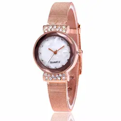 Розовое золото часы роскоши алмаза женские сетка из нержавеющей стали ремешок моды случайные дикие кварцевые часы браслет relogio feminino
