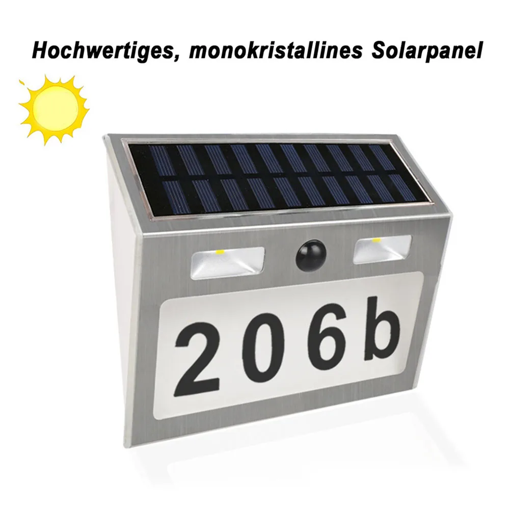 

Door Waterproof Solar Light Motion Sensor Led White Illuminated Wall Wireless House Number Sign Outdoor Stainless Steel