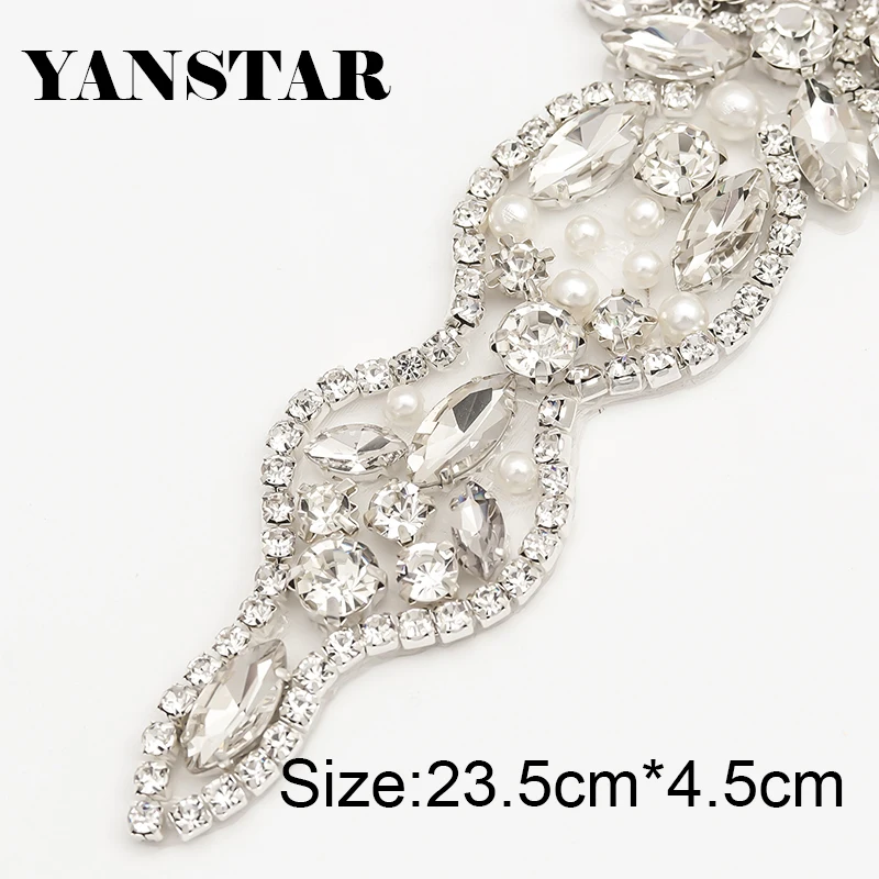 YANSTAR (30pcs) 도매 라인 석 Appliques 벨트 손 바느질 크리스탈 Appliques 신부 가운 벨트 YS840