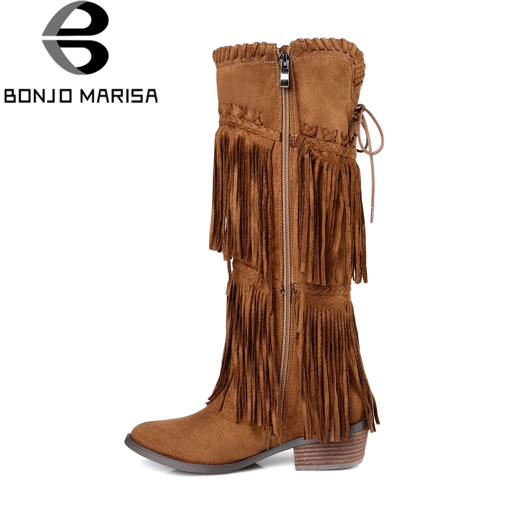 fringe chunky heels
