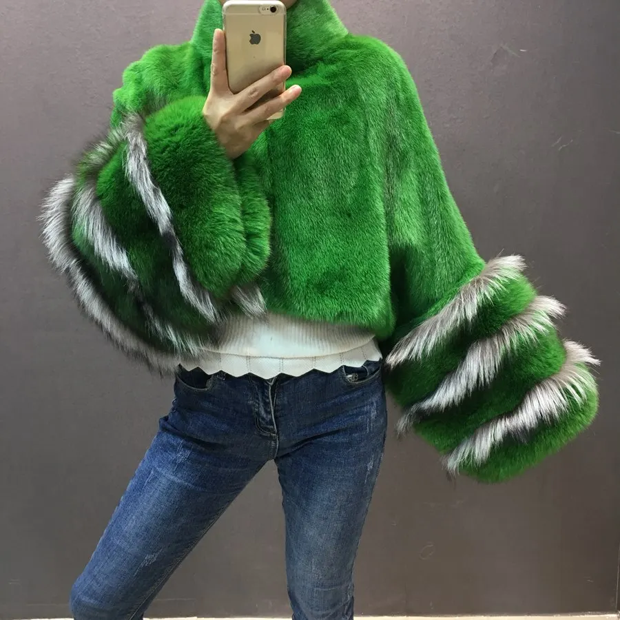 100% natural mink fur poncho with fox fur sleeve (2)