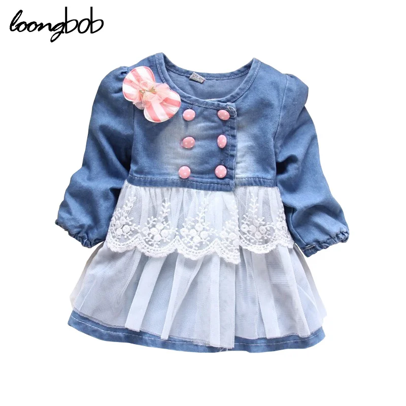 Buy Spring New Baby Girl Denim Lace Dress Infant Girls