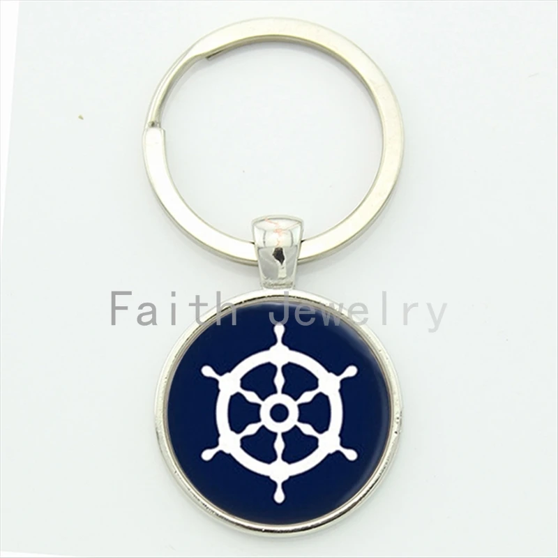 

Charm Minimalist Style Blue White Steering Wheel Key Chain Anchor Keychain Jewelry Personalized Nautical Gift KC205