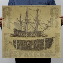 Clásico Vintage gran Era marítima antiguo Warship diseño póster dibujos Bar decoración para el hogar Retro Kraft pegatinas para la pared de papel 51x46cm