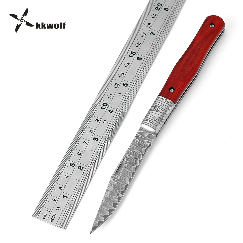 

KKWOLF Genuine handicraft Damascus Steel knife Pocket Folding Knife Wood Handle Outdoor Survival Combat Tactical Camping Knife