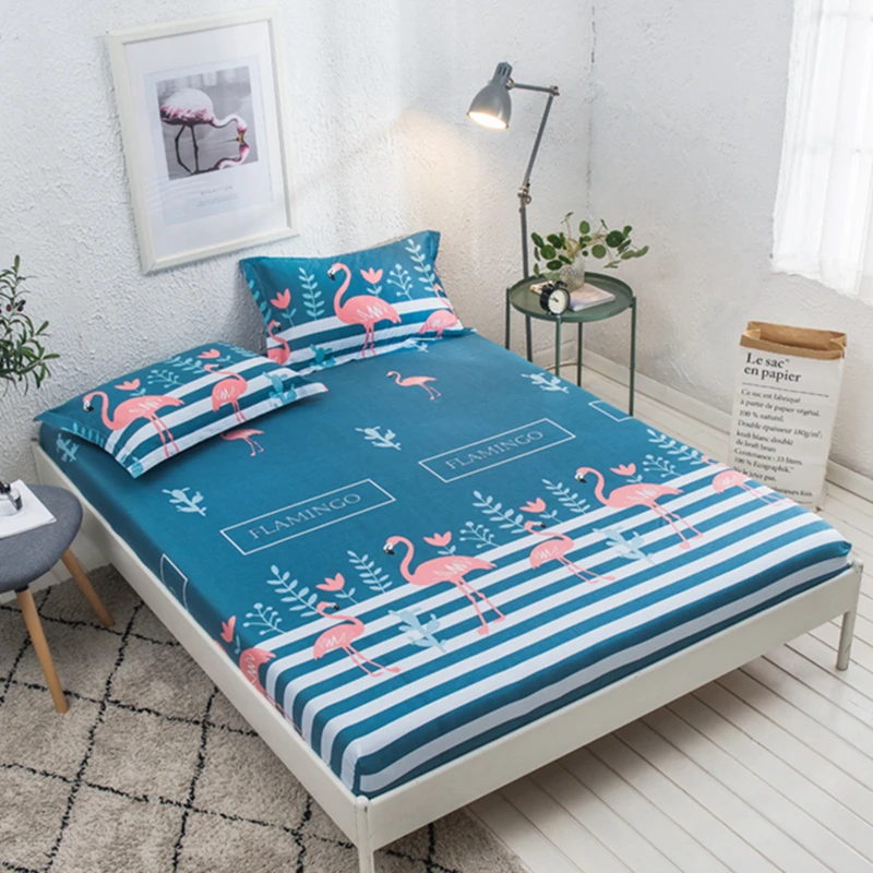 

Flowers printing fitted sheet bedding sheet with Elastic cotton band mattress cover protector bed Linens free shipping #/