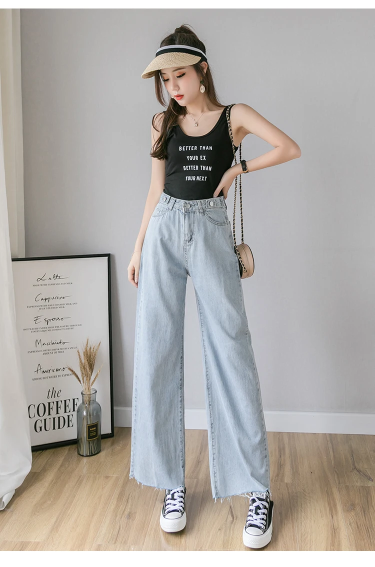 boyfriend Vintage jeans women high waisted wide leg pants jeans blue casual Straight trousers korean streetwear denim pants