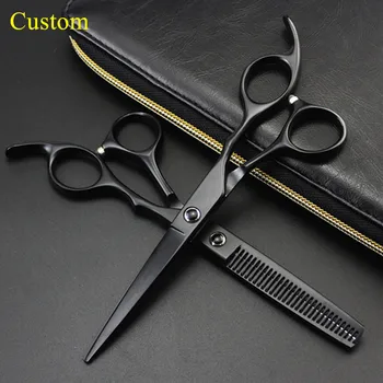 

Custom name professional japan 6 inch Black hair scissors cutting makas barber hair salon thinning shears hairdressing scissors