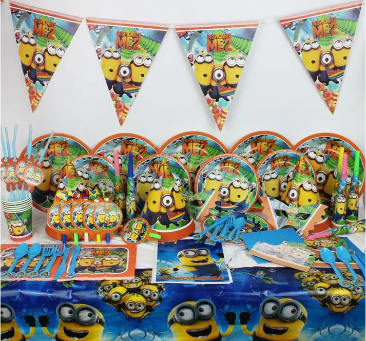 

51/88pcs 6kids Minions set kids Disposable Paper Cups + Plates Birthday Party Decoration Set Supplies for Baby Party celebrate