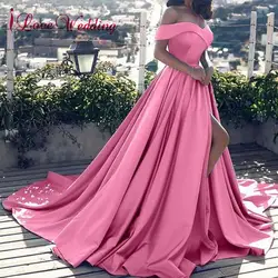 Лидер продаж 2019 розовый cексуальные вечерние платья с v-образным вырезом с открытыми плечами атласная линии Элегантное Длинное вечерние