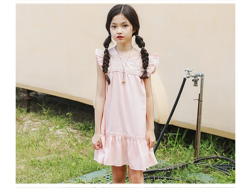 baby big girl dress kid petal sleeve knee length party dresses for girls clothes new 2018 white pink girls summer dress clothing (7)
