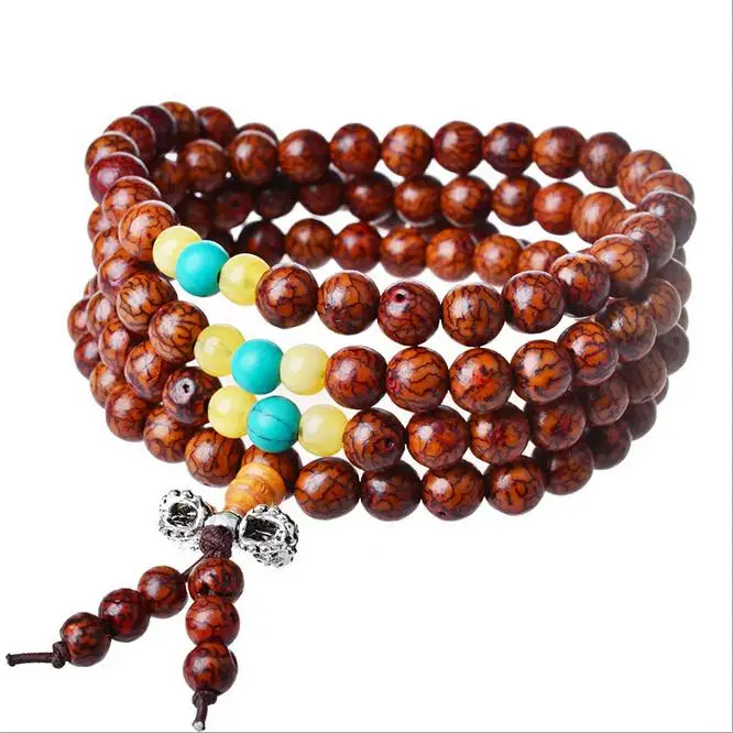 2015 New Indonesia bloodshot gold Pu Tizi beads font b bracelet b font 108 High Quality