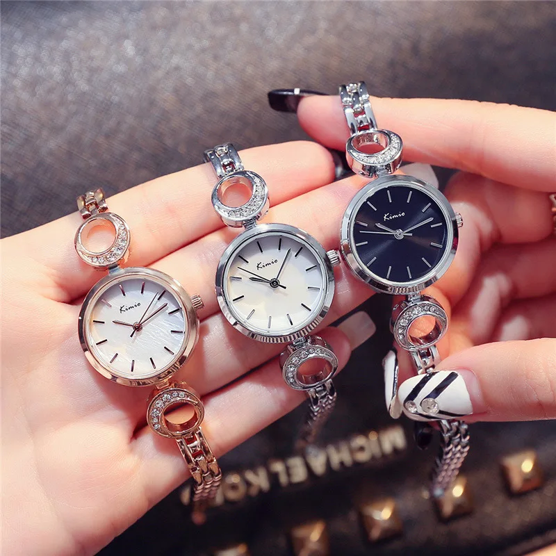 

KIMIO Moon Shape Rhinestones Rose Gold Watch Women Bracelet Watch Quartz Women's Ladies Watches Top Brand Luxury Wristwatch Sale