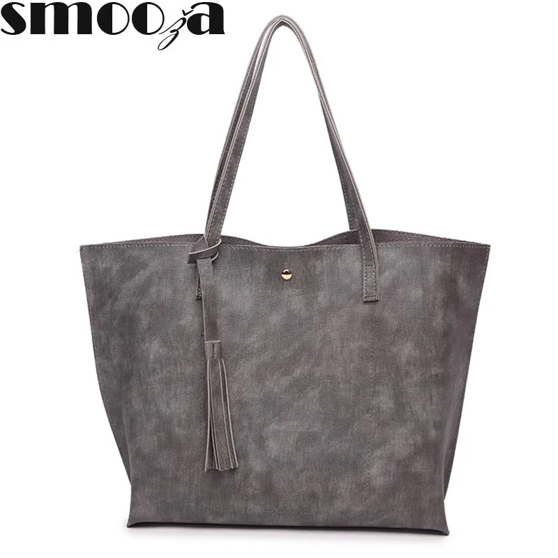 

SMOOZA tassel women messenger bags Scrub leather women handbags ladies top handle bag famous brand shoulder bags sac a main