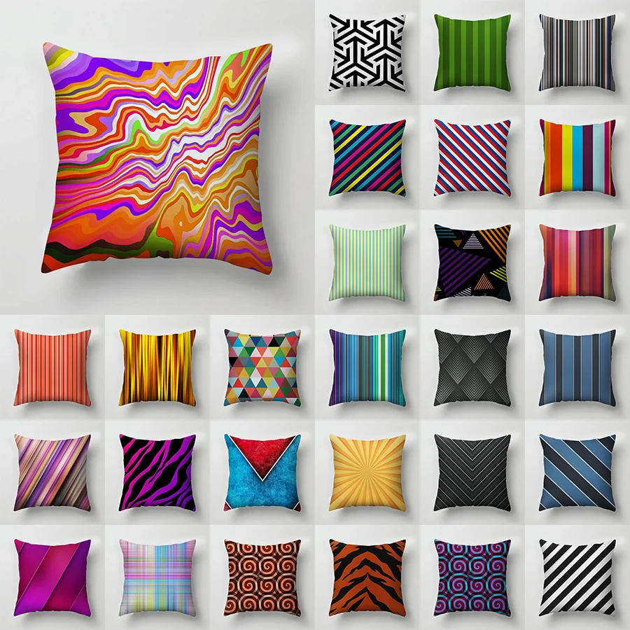 

GNORRIS 20 colors Decorative Pillowcases Polyester Throw Pillow Case Striped Geometric Pillowcase