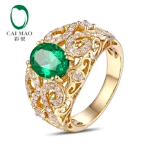 Caimao 2.01ct Emeral Halo бриллианты 14K желтое золото обручальное кольцо