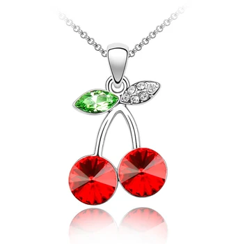 Austrian Crystal red pink Cherry Design Pendant Necklae women fashion jewelry Free drop Shipping promotion New Arrival girl gift