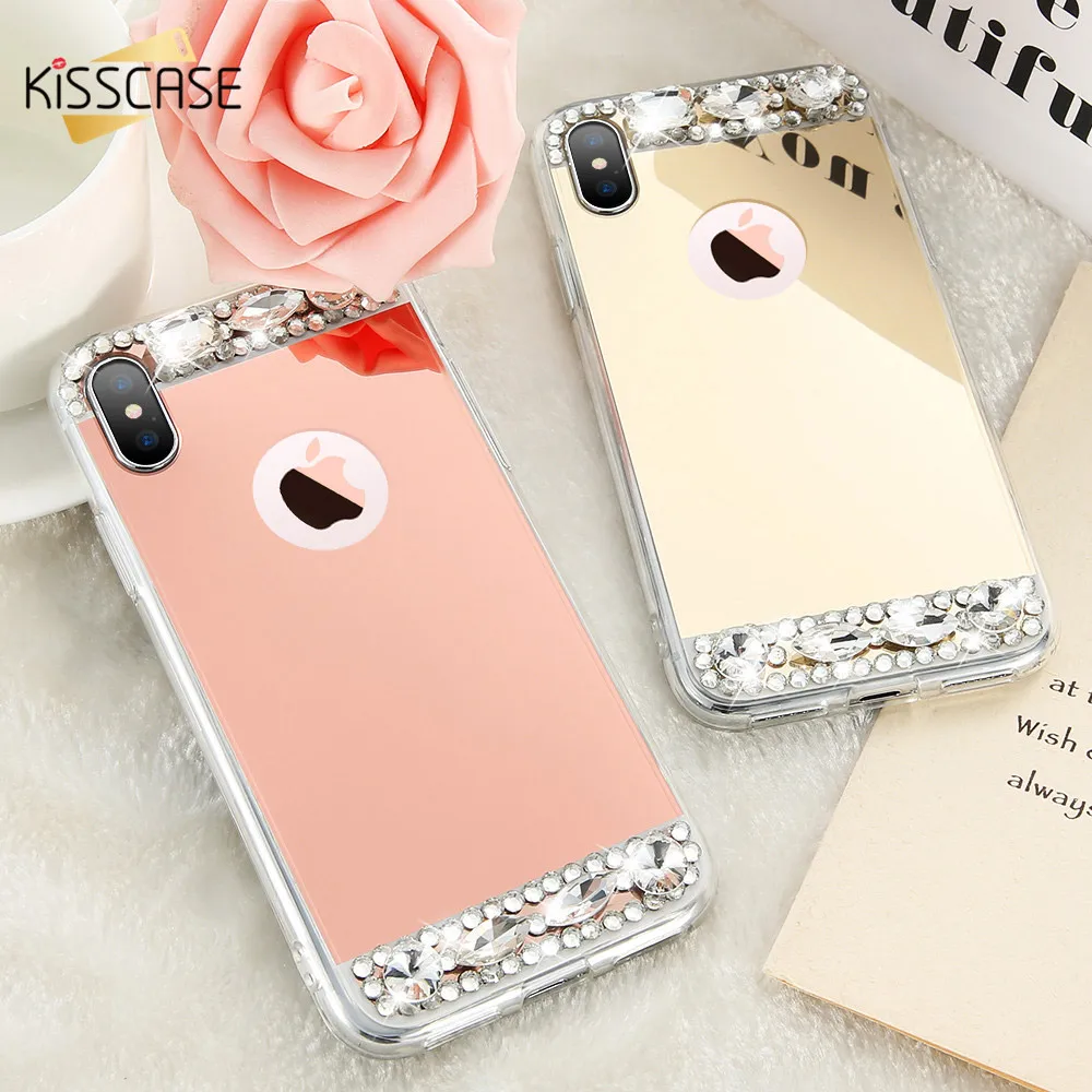 

KISSCASE Phone Case For iPhone 6S 6 7 Plus X Shells Acrylic Mirror Jewelled Soft TPU Cases For iPhone 5S 5 SE X 10 6S Cover Capa