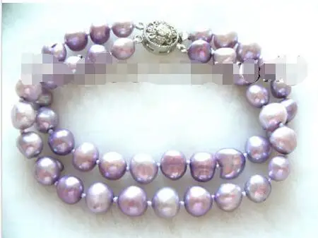 

FREE SHIPPING HOT sell new Style >>>>double 9mm lavender natural freshwater pearls bracelet b0963