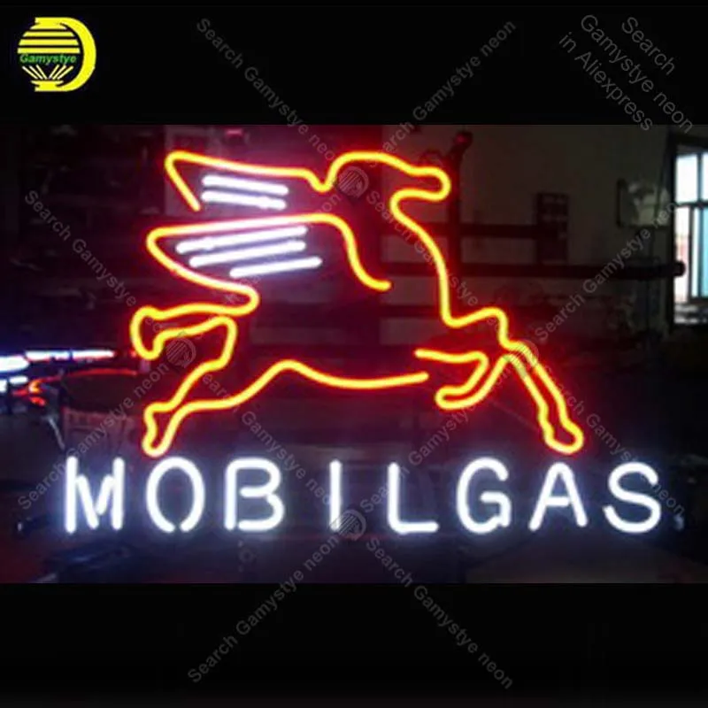 

Mobilgas Oil Logo NEON LIGHT SIGN Neon Sign lamp Decorate Windows GLASS Tube BEER PUB Store Display Handcraft Iconic Sign light