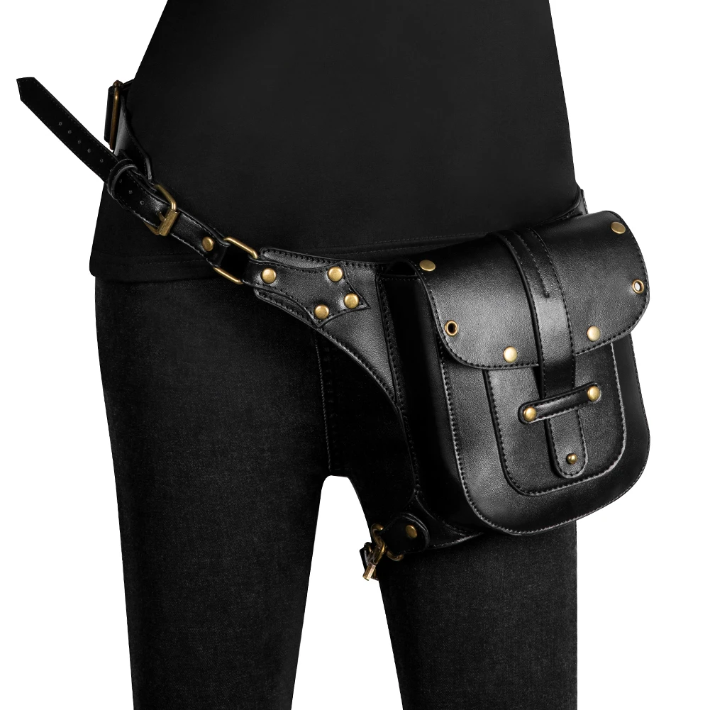 

Norbinus Punk Rock Women Motorcycle Bag Men Steampunk Chain Belt Waist Bags Moto Biker Shoulder Crossbody Bag Chest Pack for Man